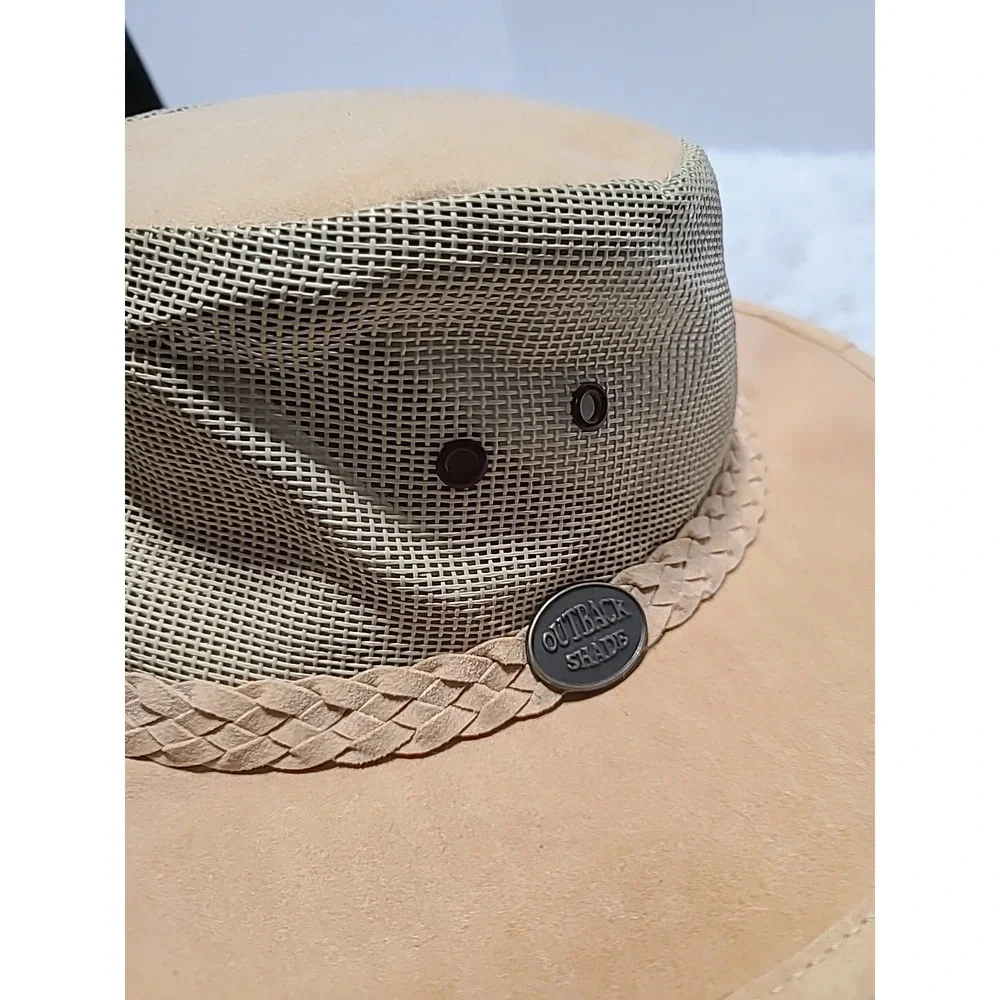 OUTBACK SHADE Men's M Tan Sport Hat w/Mesh‎ Strap Made In Australia Golf Hiking